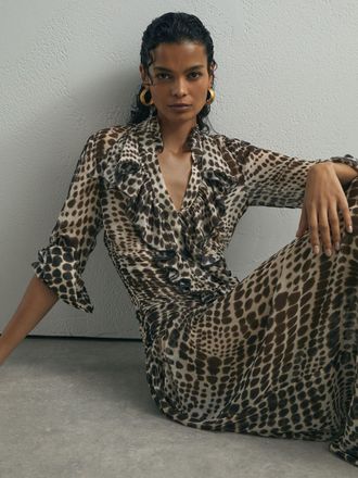 Ismad London Silk-blend Animal-print Ruffled Blouse, 12