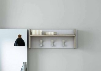 Dmora Muebles De Entrada Dkornvi, Perchero Con 3 Ganchos, Estante De Almacenamiento De Pasillo, 100% Made In Italy, 90x29h34 Cm, Blanco Y Roble - Dmora