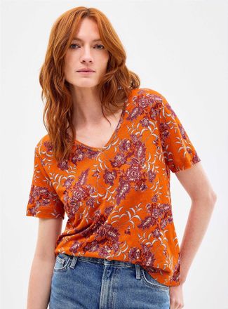 Contemporaine Womens Pure linen V-neck T-shirt