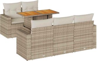 vidaXL Juego De Sof&aacute;s Jard&iacute;n Con Cojines 6 Pzas Rat&aacute;n Sint&eacute;tico Beige Vidaxl