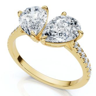 Pompeii3 2 1/3Ct Toi et Moi Double Pear Diamond Ring 14k Gold or Platinum Lab Grown