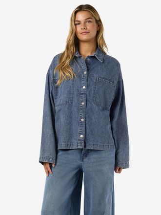 Noisy May Jeansbluse NOISY MAY NMENZA L/S OVERSIZE SHIRT MG004MB NOOS, Damen, Gr. XL, medium blau denim, Denim/Jeans, Obermaterial: 100% Baumwolle, unifarben, o