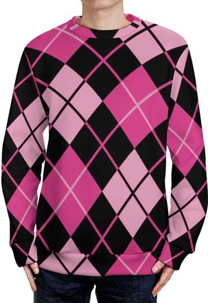 Generic Pinkblack Argyle Mens Sweater Sweatshirt Crewneck Pullover Long Sleeve Top M