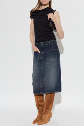 Courr&egrave;ges Denim Skirt With Pockets, Womens, Navy Blue