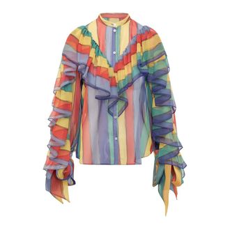 Rochas Blouses, female, Multicolor, Size: S Stripe-print Ruffled Blouse