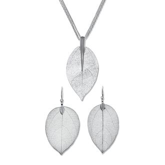 Palm Beach Jewelry Silvertone Leaf Necklace and Drop Earrings Set, 26 inches, plus 2 inch extension
