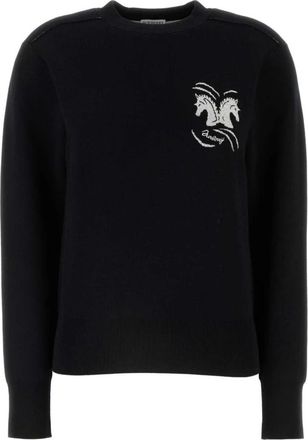 Burberry Stretch Wollen Trui - Dames - Ronde hals truien - Zwart - M - Wol - Truien & Vesten