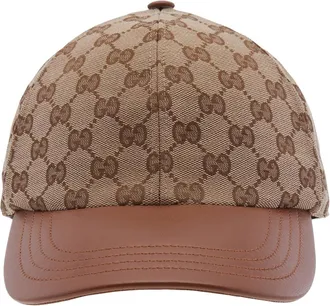 Gucci GG Canvas Baseball Hat with Leather Trim, Size Medium