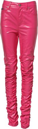 Dolce & Gabbana Womens Ruched Leather Pants - Poppy Cotton - Size EU 40 (Womens)