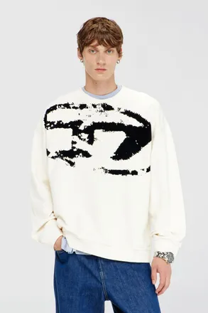 Diesel Cotton sweatshirt with flocked Oval D - Sweaters - Man - Multicolor