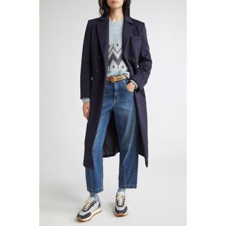 Eleventy Double Breasted Virgin Wool Longline Coat in 11S Blue at Nordstrom, Size 10 Us