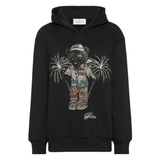 Philipp Plein Hoodie Teddy Palms - Dames - Hoodies - Zwart - M - Katoen - Hoodies & sweatvesten