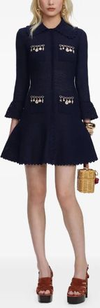 Self Portrait Shell-Embellished Knit Dress - Navy