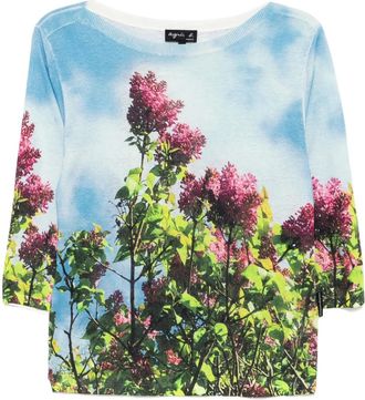 agnès b. printed top - women - Linen/Flax/Silk - 2 - Blue