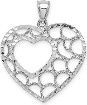 Diamond2Deal 14K White Gold Diamond-cut Heart Pendant