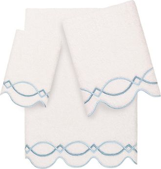 Linum Home Textiles 100% Turkish Cotton Diamond Chain Scallop 3Pc Embellished Towel Set