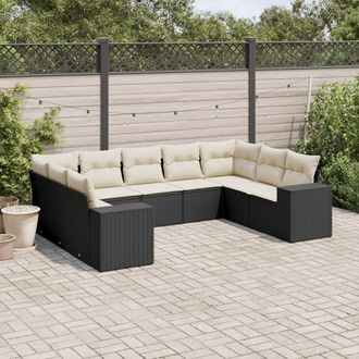 vidaXL Set De Sof&aacute;s De Jard&iacute;n 8 Piezas Y Cojines Rat&aacute;n Sint&eacute;tico Negro Vidaxl
