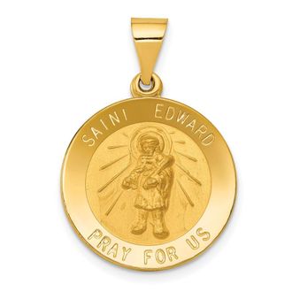 Diamond2Deal 14k Yellow Gold Polished and Satin St Edward Medal Hollow Pendant