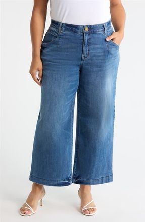 Wit & Wisdom Wyatt Skyrise High Waist Ankle Wide Leg Jeans in Mid Blue Artisanal at Nordstrom, Size 18W