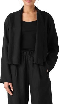 Eileen Fisher Shawl Collar Open Front Organic Linen Jacket in Black at Nordstrom Rack, Size Xx-Small