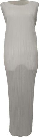 Issey Miyake Pleats Please Sleeveless Midi Dress in Light Grey Polyester