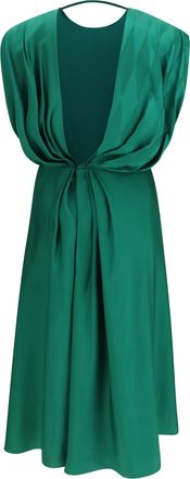 Versace Womens Midi Silk Dress With Twist Detail Emerald