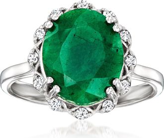 Ross-Simons Emerald Ring With. White Topaz in Sterling Silver