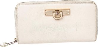 DKNY Dkny Cream Leather Zip Around Wallet