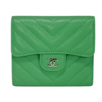 Chanel Pre-owned Portemonnee (tri-fold) - Dames - Pre-owned - Groen - Maat: ONE Size