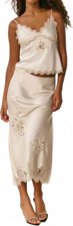 LoveShackFancy Vivia Satin Lace Midi Skirt In Ivory