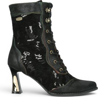 Laura Vita Laura Vita Gothic Victoriaanse zwarte leren veterlaarzen met hakken - Oanelo-03
