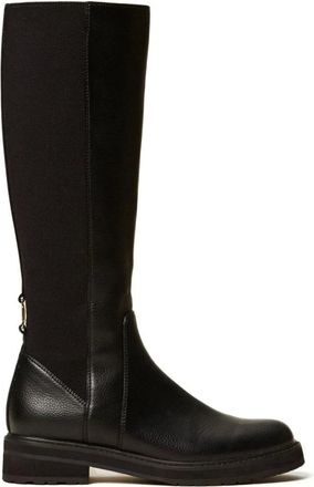 Twinset Schoenen, Dames, Zwart, 38 EU, Leer, Leren Hoge Laarzen