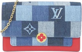 Louis Vuitton Blue Red Color Canvas Leather Chain/Shoulder Wallet (Pre-Owned)