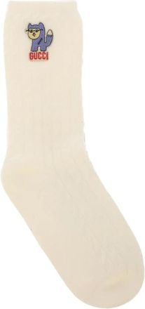 Gucci Ondergoed, Dames, Wit, M, Katoen, Treccina Logo Sokken