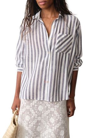 Marine Layer Jane Relaxed Stripe Shirt in Navy And White Stripe at Nordstrom, Size X-Large