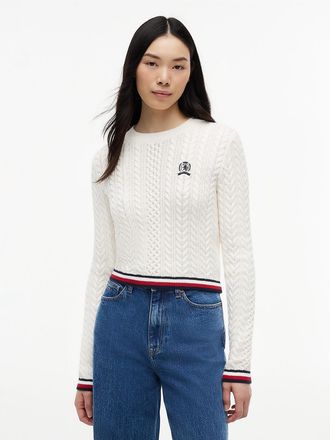 Tommy Hilfiger Womens Tommy Jeans Tipped Cable Knit Sweater - Ancient White - XL