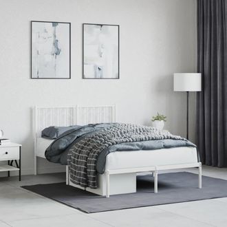 Berkfield Home Metal Bed Frame without Mattress with Headboard White 120x200cm | Size: Small Double