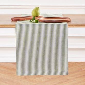 Solino Home Linen Table Runner for Dining Table, Holiday and Everyday Table Decor - Narrow Stripe in Avocado And White at Nordstrom, Size Xx-Small