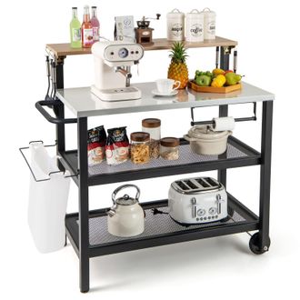 Costway Costway Rolling Bar Cart Movable Pizza Oven Stand with Flip-up Table in Black