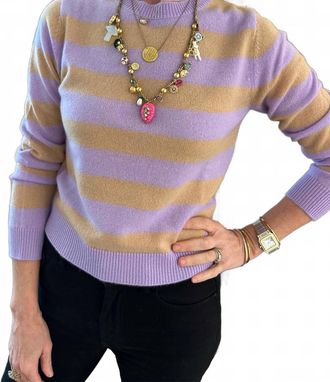 JUMPER 1234 Cashmere Crewneck Sweater In Lilac Taupe Stripe