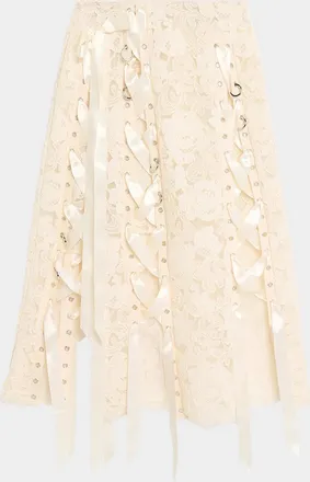 Simone Rocha Unravelling Ribbon Ring Lace Midi Skirt