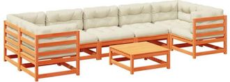vidaXL Set De Sof&aacute;s Jard&iacute;n 8 Pzas Con Cojines Madera Pino Marr&oacute;n Cera Vidaxl