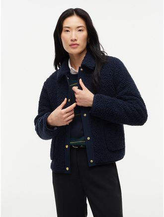 Tommy Hilfiger Womens Gold-Button Teddy Fleece Jacket - Navy Blue - XXL