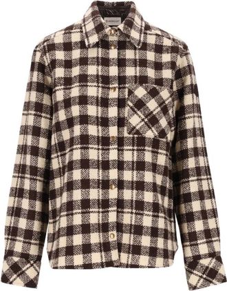 Moncler Gestreepte wollen overhemd - Dames - Overhemden - Bruin - M - Wol - Overhemden
