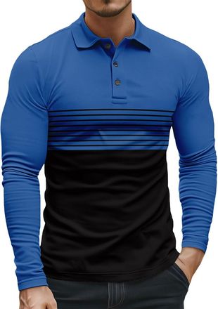 Generic Golf Polo Shirts for Men UK Lightweight Patchwork Golf Tops Quick Dry Breathable Performance Tee Tops Casual Work Pullover, Blue, 4XL