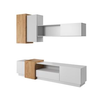 AKL FURNITURE Mueble para TV efecto madera Blanco y Crema