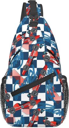 Generic Open Wheel Racing Blue Plaid Cross Body Bag Trendy Sling Bag Anti Theft Backpack For Men Runner Traveling