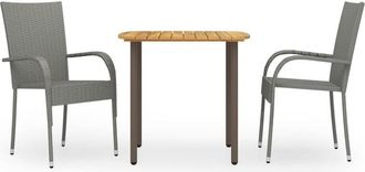 vidaXL Set De Comedor De Jard&iacute;n 3 Pzas Rat&aacute;n Sint&eacute;tico Gris Vidaxl