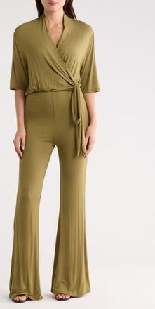 Go Couture Short Sleeve Faux Wrap Jumpsuit in Olive Moss at Nordstrom Rack, Size X-Large