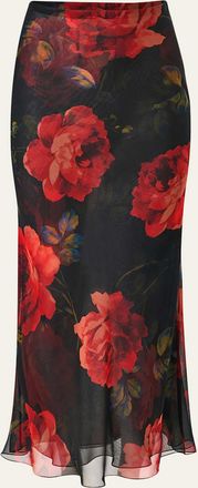Carolina Herrera Floral Chiffon Midi Slip Skirt